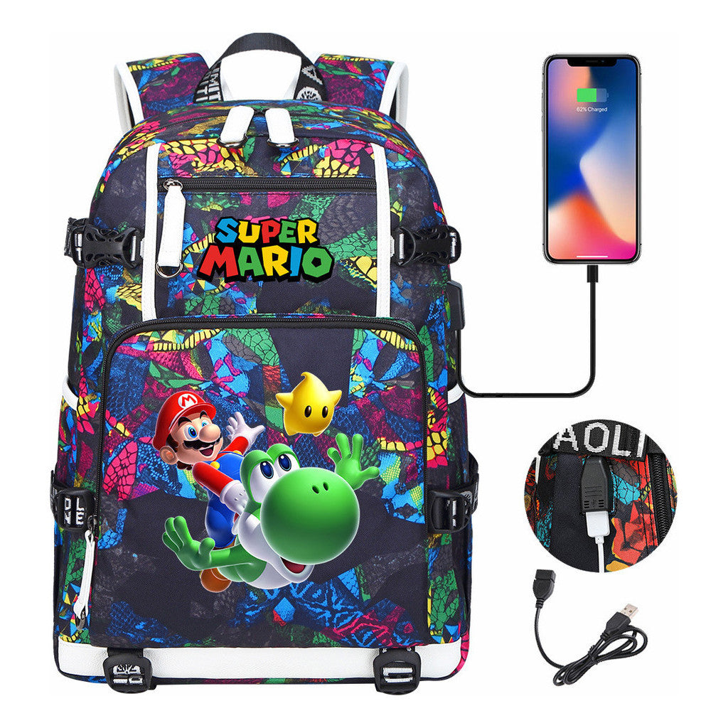 Super Mario Printed Teenage Student Backpack With Large Capacity Leisure Travel Backpack