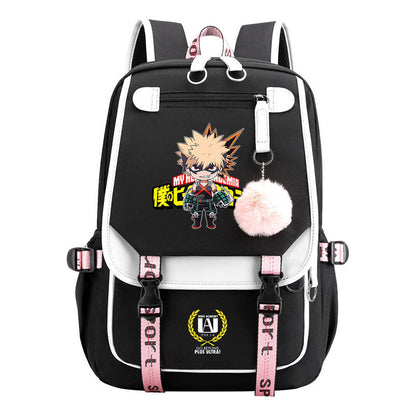 My Heroes Academy Usb Youth Student Backpack For Boys And Girls, Casual Woven Strap Flip Back Backpack