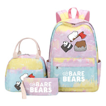 Cartoon Cute Three Bears Youth Student Girls School Bag Lunch Bag Three Piece Set Backpack Set