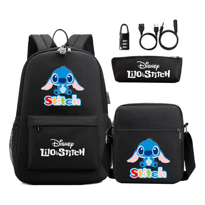 Interstellar Baby Stitch Usb Password Lock Youth Backpack 3-piece Set For Men And Women Backpacks