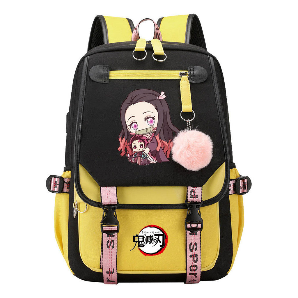 Comic Cartoon Fashion Usb Youth Student Backpack With Casual Woven Strap Flip Back Backpack