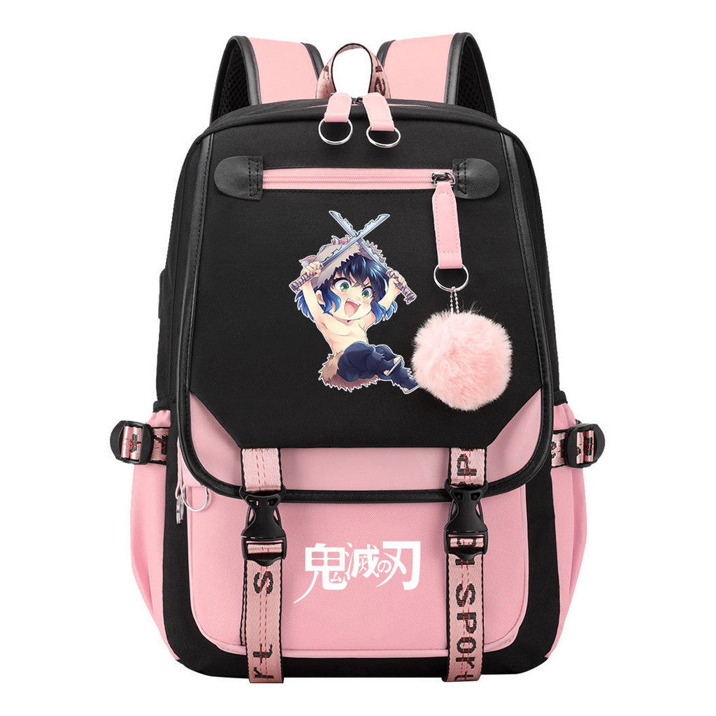 Comic Cartoon Fashion Usb Student Backpack Casual Woven Flap Backpack