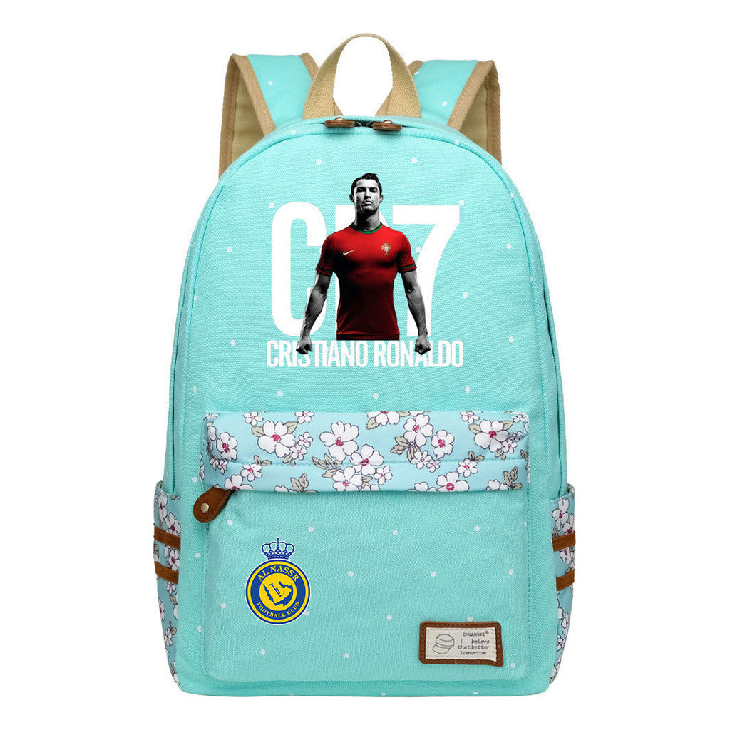 Football Star Cristiano Ronaldo Printed Student Backpack, Floral Casual Backpack
