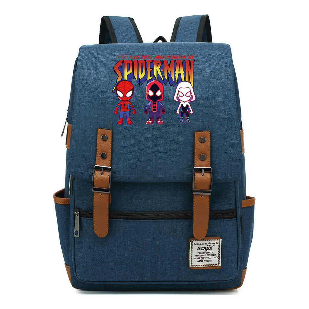 Superhero Print Youth Student Backpack For Men And Women, Casual Belt Buckle, Classic Backpack