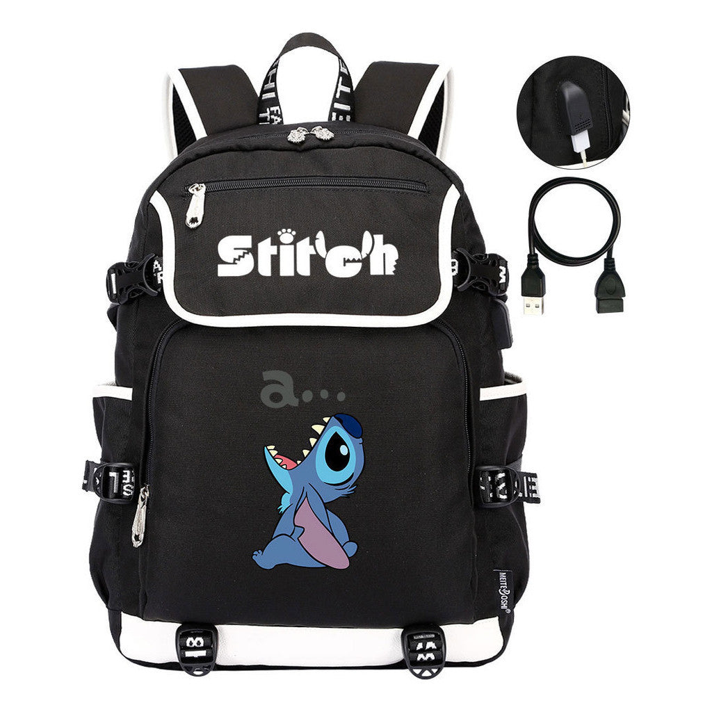 Anime Star Baby Stitch Printed Usb Youth Student Backpack For Men And Women's Leisure Travel Backpack