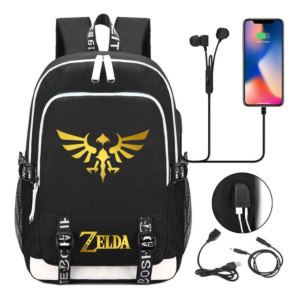 Golden Usb Youth Student Backpack For Leisure Sports Backpack