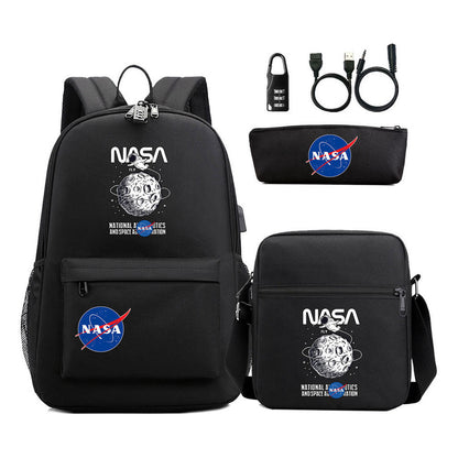 Fashionable Usb Password Lock Youth Student Backpack Three Piece Set Backpack