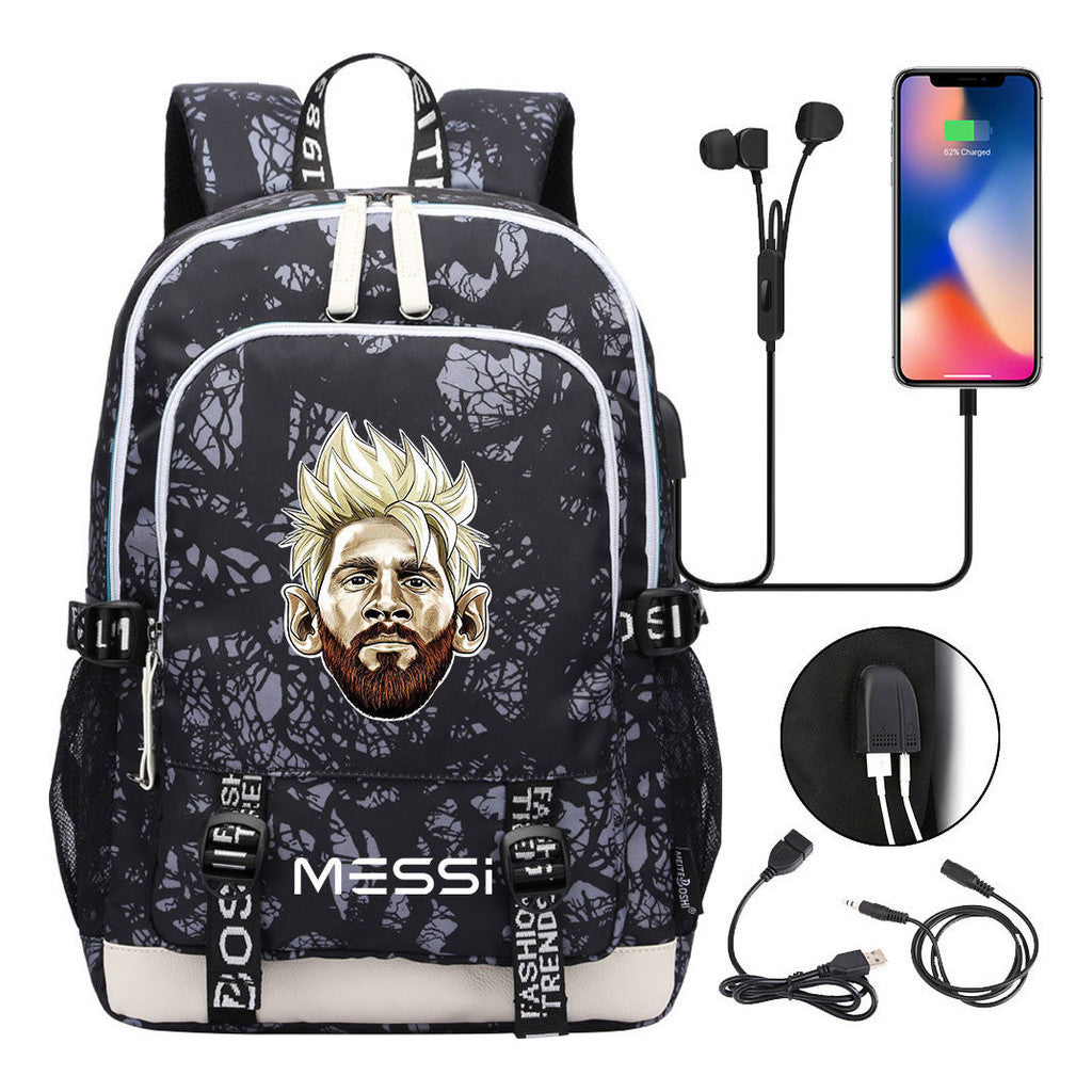 Sports Football Stars, Teenagers, Primary And Secondary School Students, Backpack Usb, Men's And Women's Leisure Backpack