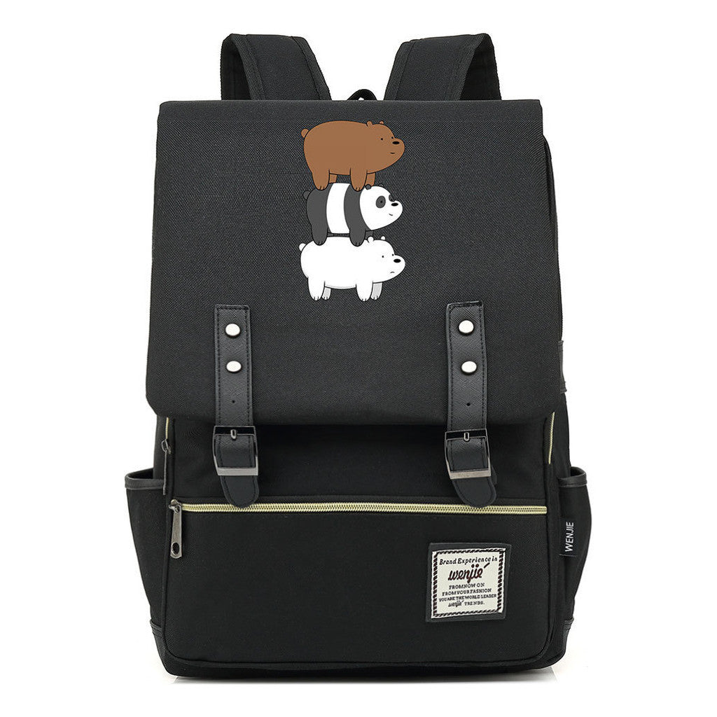 Cartoon Cute Three Bears Printed Youth School Bag For Men And Women Leisure Belt Buckle Classic Backpack