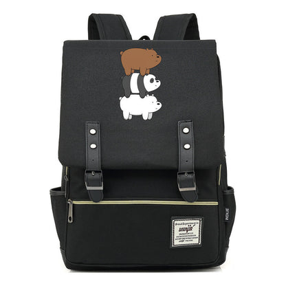 Cartoon Cute Three Bears Printed Youth School Bag For Men And Women Leisure Belt Buckle Classic Backpack