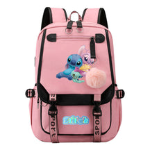 Interstellar Baby Stitch Usb Youth Backpack For Men And Women, Casual Woven Strap Flip Back Backpack