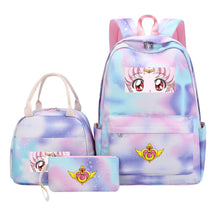 Anime Beauty Girl Warrior Student Girls School Bag Lunch Bag Three Piece Set Backpack Set