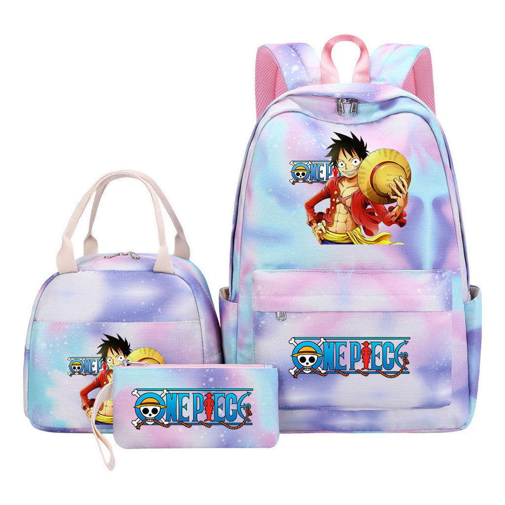 Cartoon Pirate King  Student Girl Backpack Lunch Bag Three Piece Set Backpack