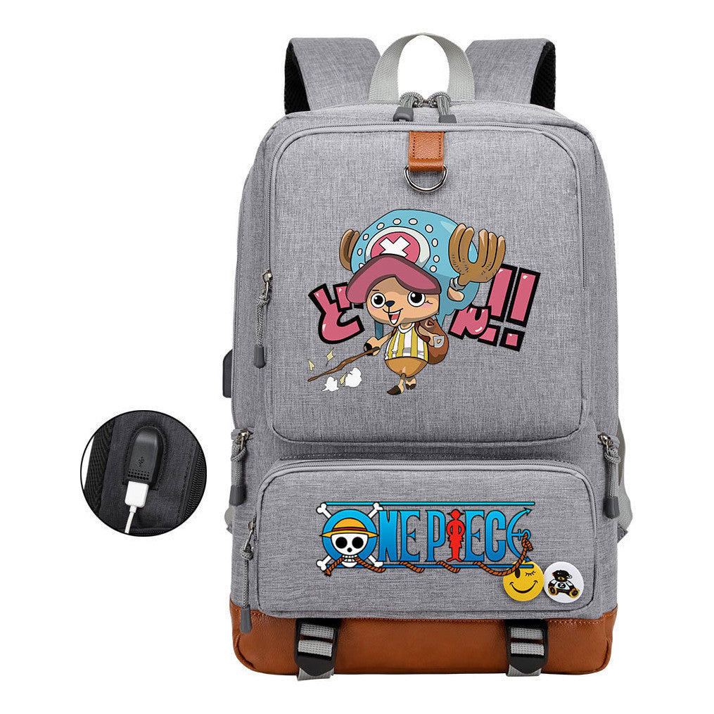 Cartoon One Piece Print Usb Youth Student Backpack For Leisure Travel Backpack