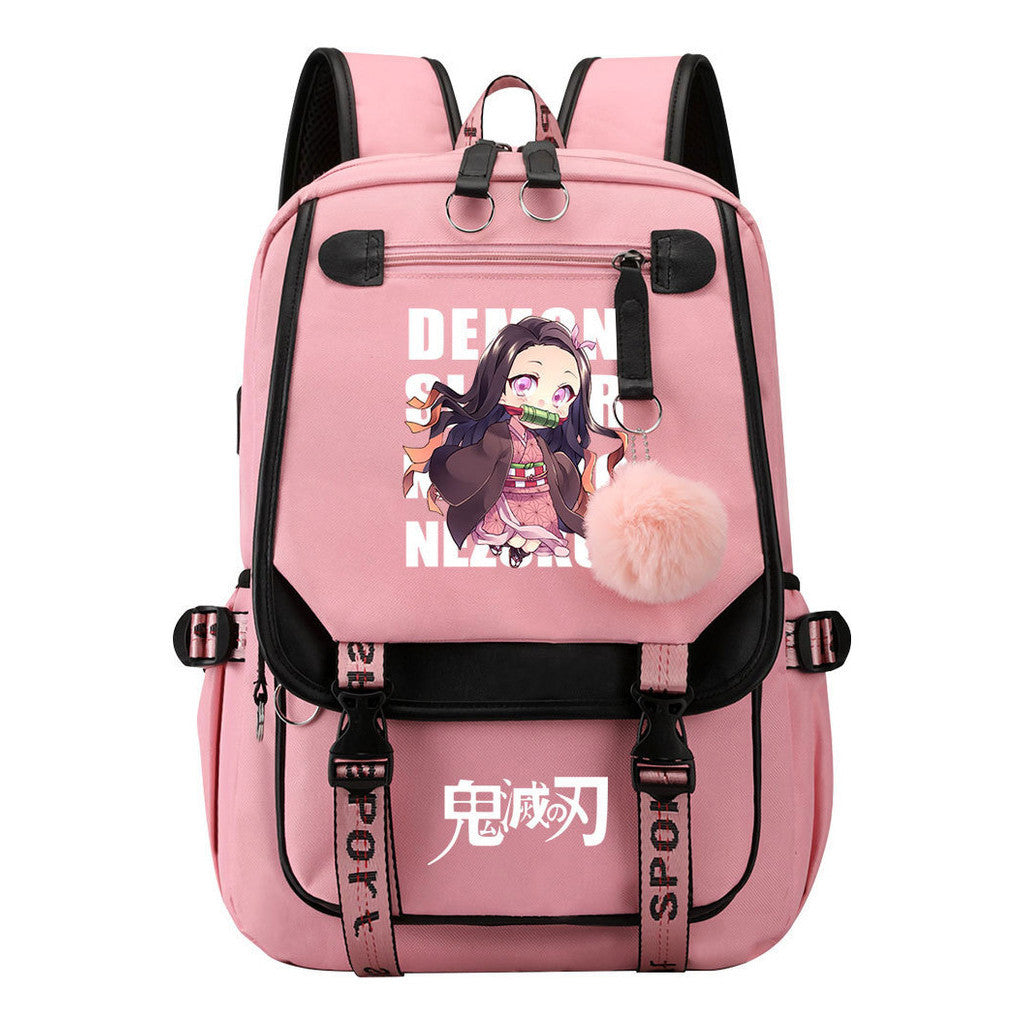 Cartoon Fashion Usb Youth School Bag For Boys And Girls Casual Ribbon Flip Backpack