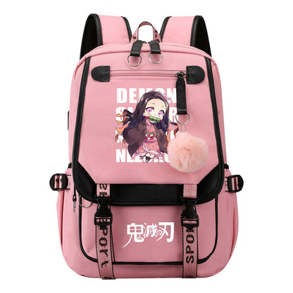 Cartoon Fashion Usb Youth School Bag For Boys And Girls Casual Ribbon Flip Backpack