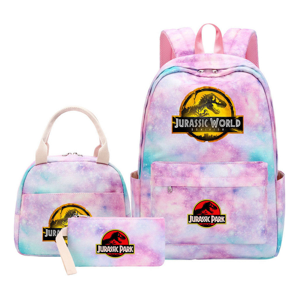 Jurassic Park Dinosaur Youth Student Girls School Bag Lunch Bag Three Piece Set Backpack Set
