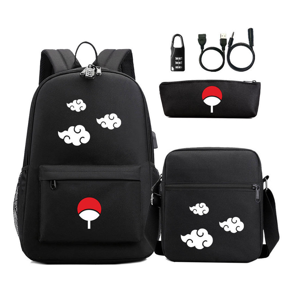 Naruto Usb Password Lock Student Backpack Three Piece Set Backpack Set
