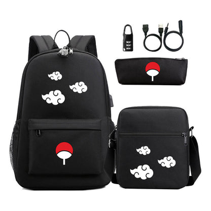 Naruto Usb Password Lock Student Backpack Three Piece Set Backpack Set