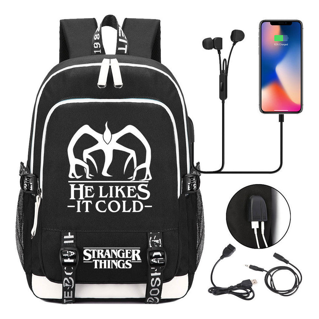 Strange Story Printed Usb Teenage Student Backpacks Men's And Women's Leisure Travel Backpack