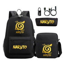Golden Naruto Usb Password Lock Teenage Student School Bag Three Piece Backpack Set
