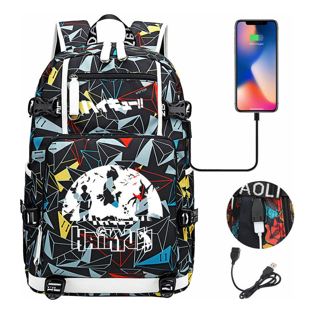 Volleyball Youth Usb Large Capacity Youth Student School Bag Men's And Women's Leisure Travel Backpack