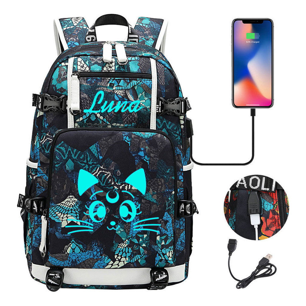 Beautiful Girl Warrior Usb Schoolbag For Young Students Men And Women Travel Backpack