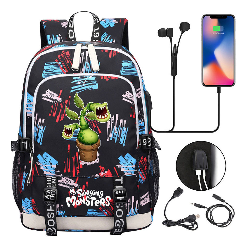 Monster Concert Printed Student Backpack Usb Leisure Backpack