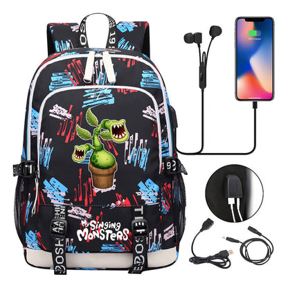 Monster Concert Printed Student Backpack Usb Leisure Backpack