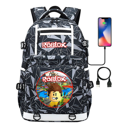 Roblox Game Printed Usb Youth Student Backpack For Men And Women's Leisure Travel Backpack