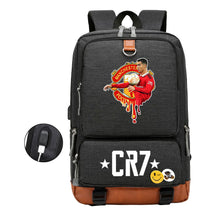 Football Star Cristiano Ronaldo Printed Usb Youth Primary And Secondary School Backpack For Boys And Girls Leisure Travel Backpack