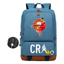 Football Star Cristiano Ronaldo Printed Usb Youth Primary And Secondary School Backpack For Boy And Girl's Leisure Travel Backpack