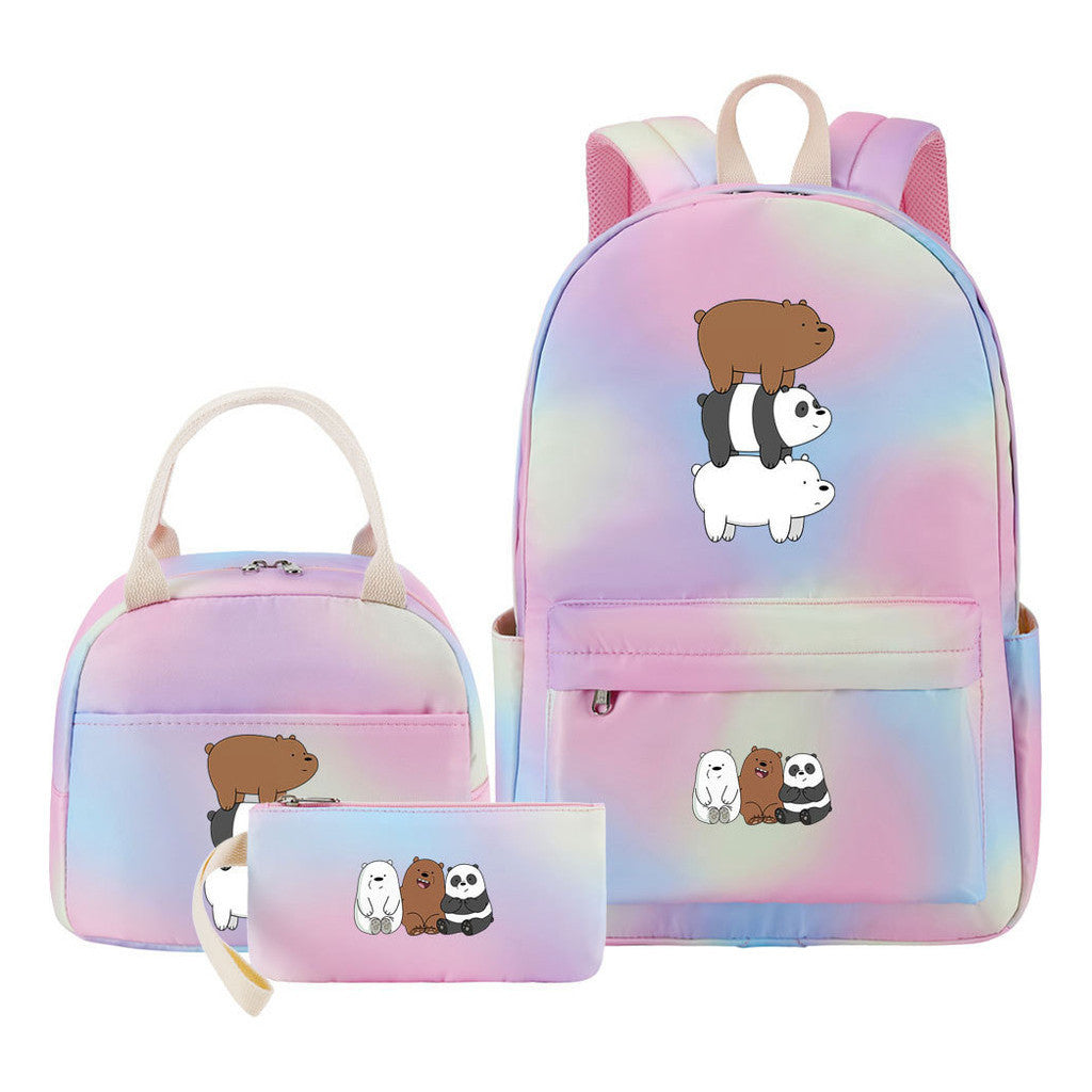 Cartoon Cute Three Cheap Bears Youth Student Girls School Bag Lunch Bag Three Piece Set Backpack Set