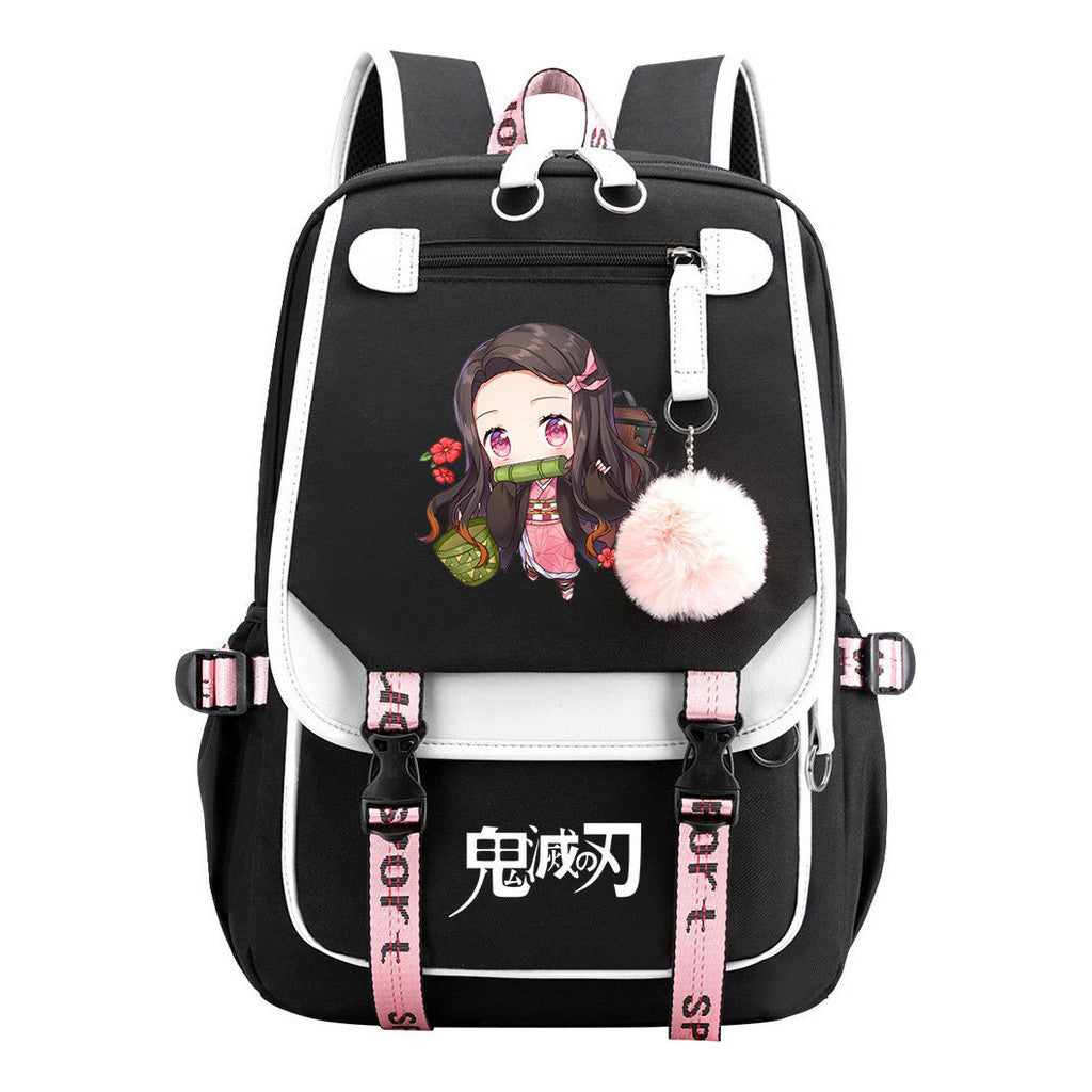 Cartoon Fashion Usb Youth Student Backpack Boy's And Girl's Leisure Ribbon Flip Backpack