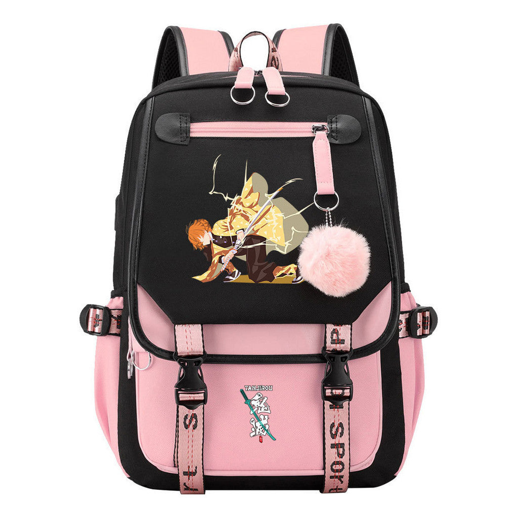 Comic Cartoon Fashion Usb Student Backpack Casual Woven Flap Backpack