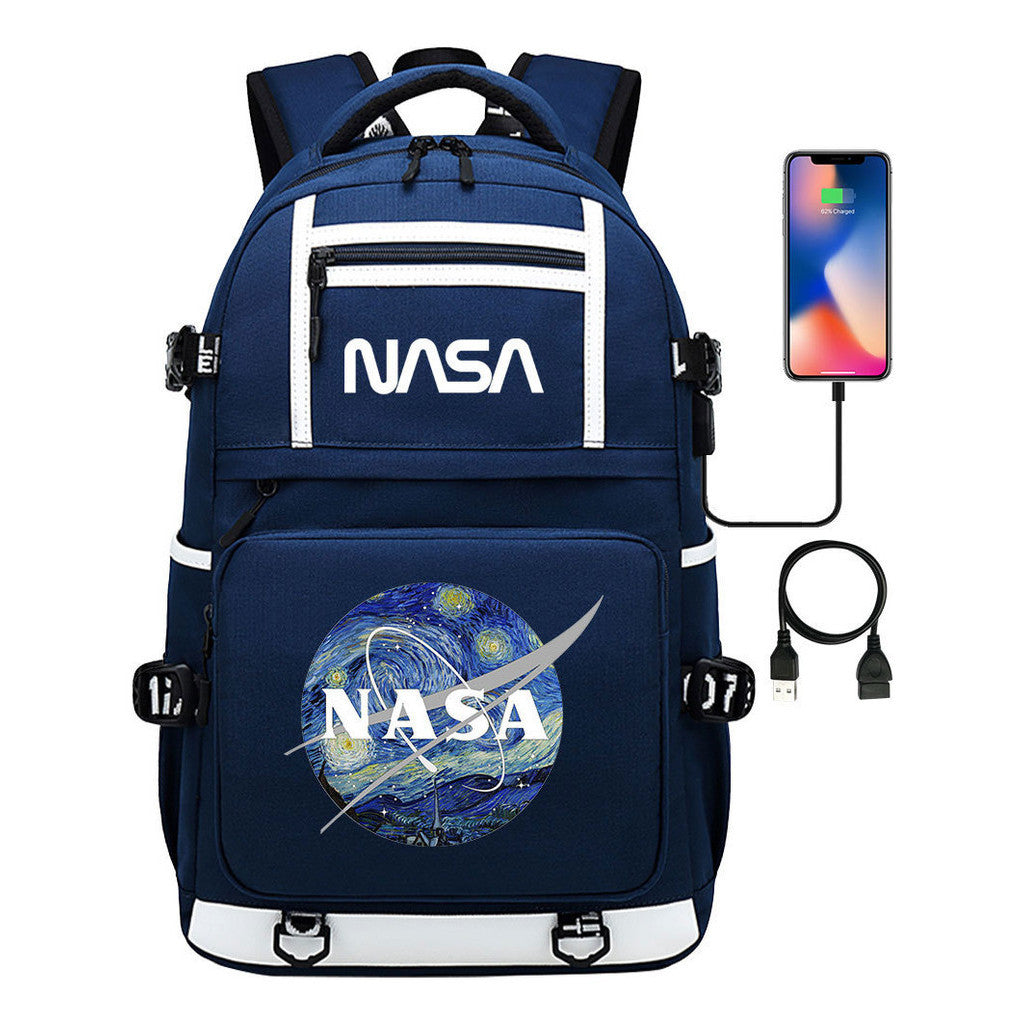 Fashionable Space Printed Usb Student Backpack Backpack Leisure Travel Backpack