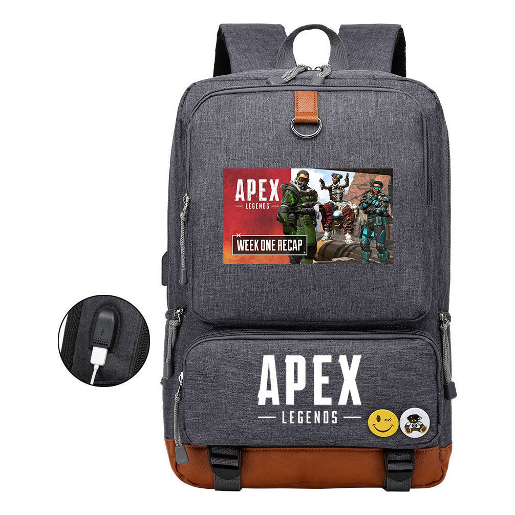 Apex Hero Print Usb Youth School Bag Leisure Travel Backpack