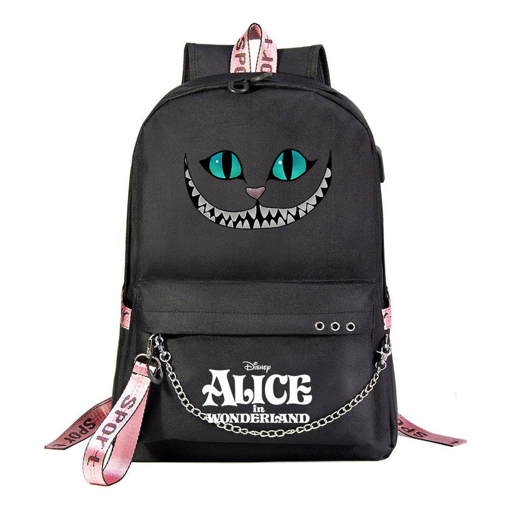 Cheshire Cat Alice's Adventure In Wonderland Youth School Bag Men's And Women's Leisure Weaving Strap Backpack