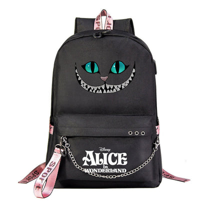 Cheshire Cat Alice's Adventure In Wonderland Youth School Bag Men's And Women's Leisure Weaving Strap Backpack