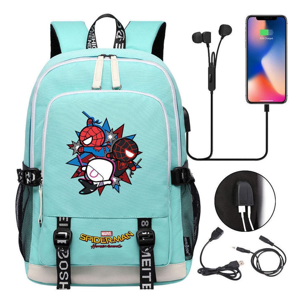 Superhero Printed Youth Primary And Secondary School Backpack Usb Men's And Women's Leisure Backpack