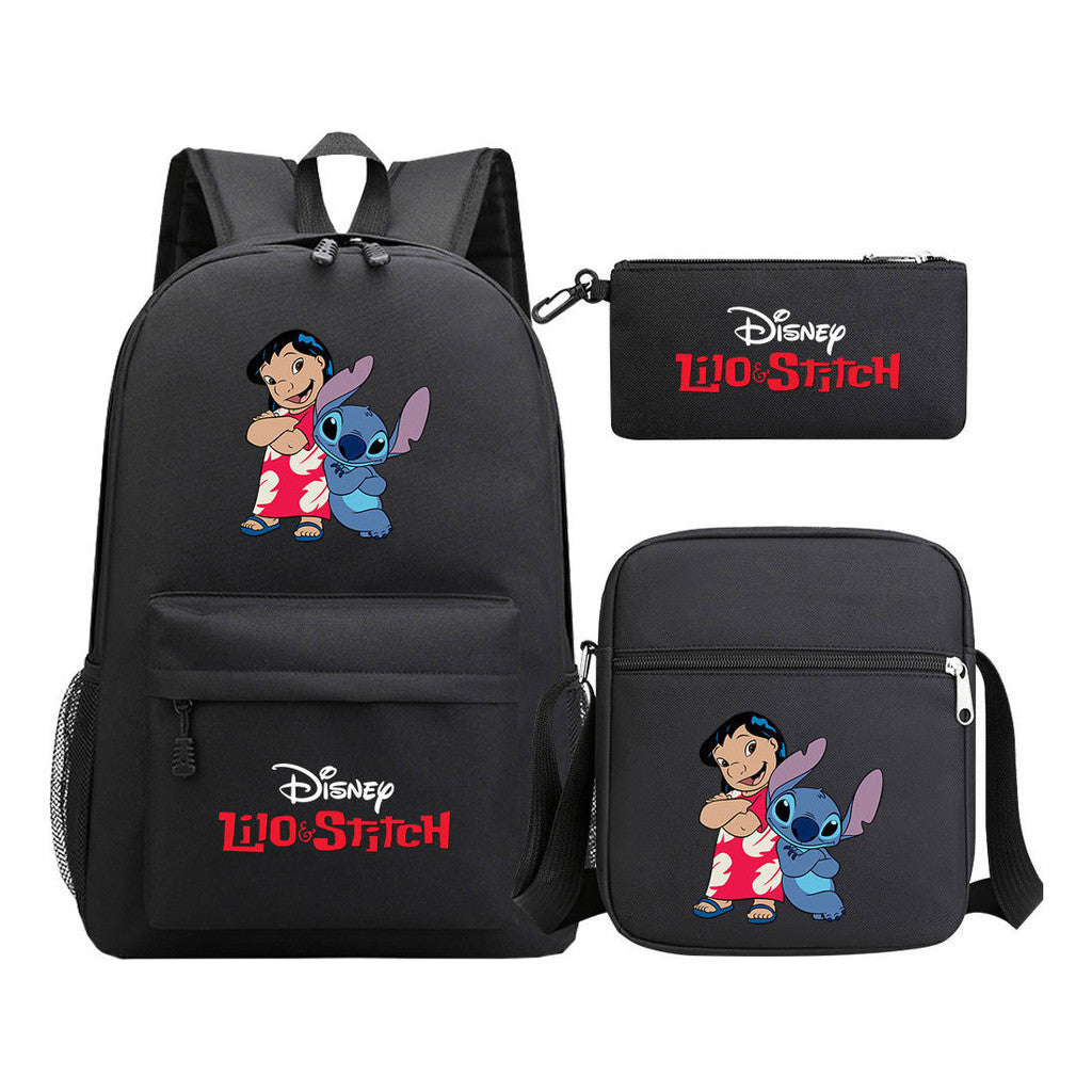 Starry Baby Stitch Printed Youth School Bag Three Piece Set For Men And Women Shoulder Set Backpack