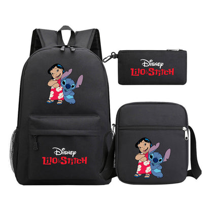 Starry Baby Stitch Printed Youth School Bag Three Piece Set For Men And Women Shoulder Set Backpack
