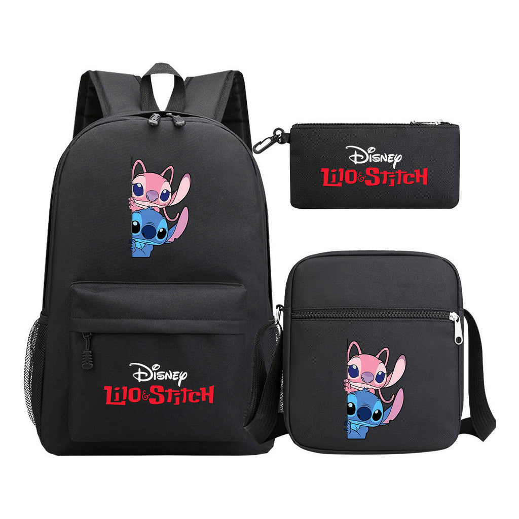Starry Baby Stitch Printed Youth School Bag Three Piece Set For Men And Women Shoulder Set Backpack