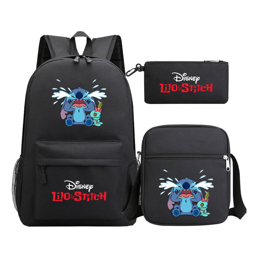 Starry Baby Stitch Printed Youth School Bag Three Piece Set For Men And Women Shoulder Set Backpack