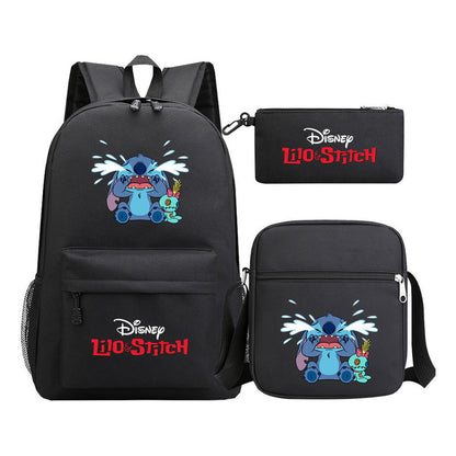Starry Baby Stitch Printed Youth School Bag Three Piece Set For Men And Women Shoulder Set Backpack