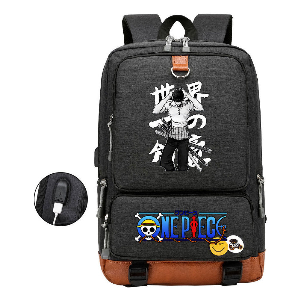 Cartoon Pirate King Printed Usb Student Backpack Leisure Travel Backpack