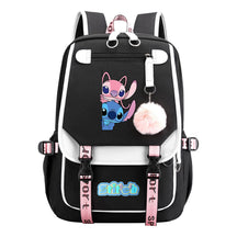 Interstellar Baby Stitch Usb Student Backpack With Casual Woven Strap Flap Backpack