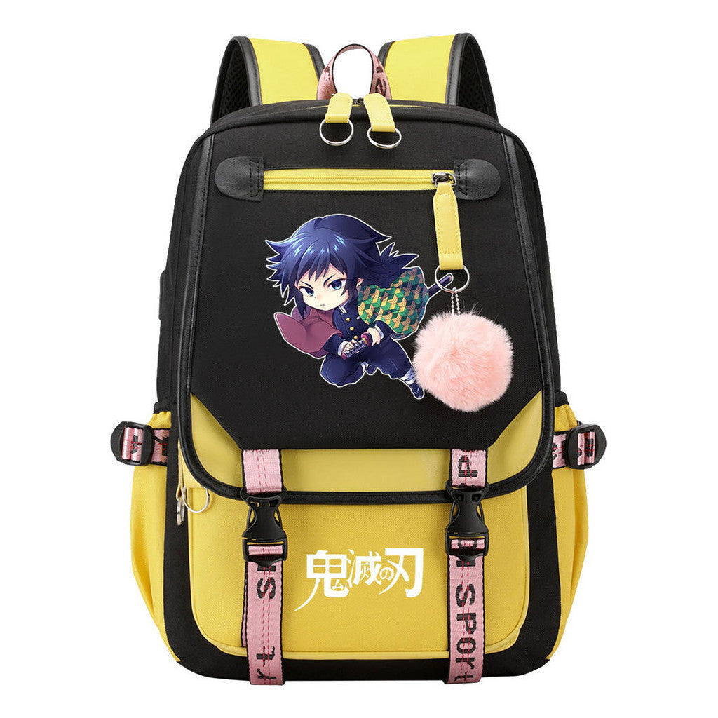 Cartoon Fashion Usb Youth Student Backpack Men's And Women's Leisure Ribbon Flip Backpack