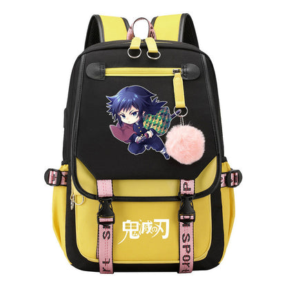 Cartoon Fashion Usb Youth Student Backpack Men's And Women's Leisure Ribbon Flip Backpack