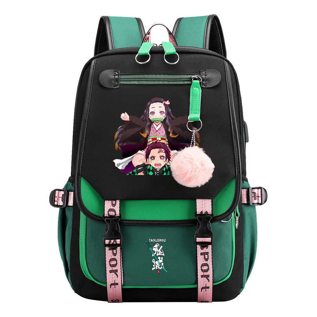 Cartoon Fashion Usb Youth School Bag For Boys And Girls Casual Ribbon Flip Backpack